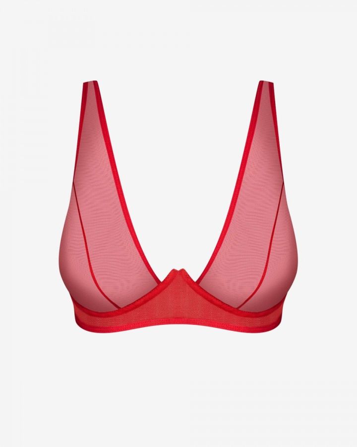 Przyciągający wzrok czerwony biustonosz z prześwitującej siateczki z fiszbinami Promees Ginny Red 