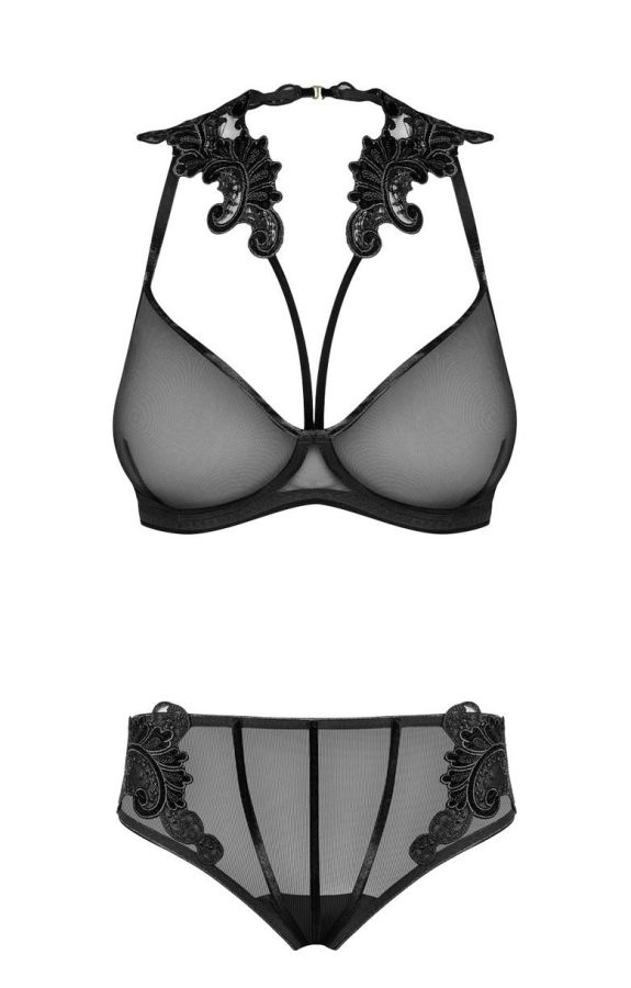 Komplet Noir Handmade Petitenoir Tulle Petitenoir Set out of plunge underwired bra with embroidery and briefody Ouvert