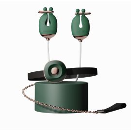Zestaw wibrujących klamerek na sutki z obrożą i smyczą Qingnan No.2 Vibrating Nipple Clamps and Choker Set 