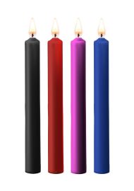 Ouch! Teasing Wax Candles Large 4-pack Mixed Color - wielokolorowy zestaw długich świec do BDSM