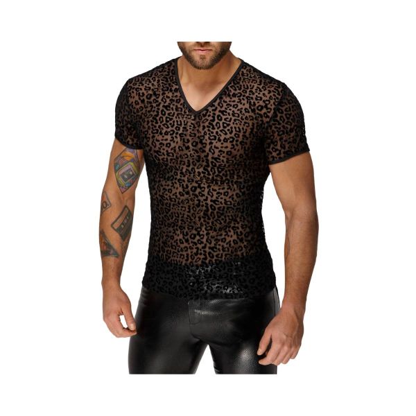 Noir Handmade koszulka męska H071 Leopard flock v-neck t-shirt XL