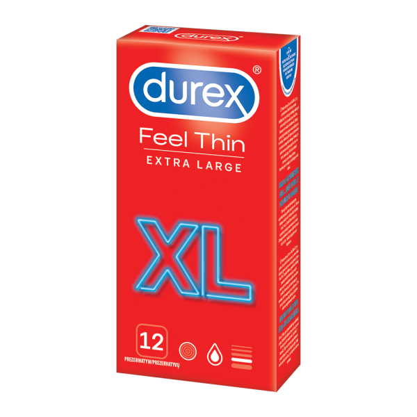 Cienkie prezerwatywy lateksowe o większym rozmiarze Durex Feel Thin XL 12 szt.