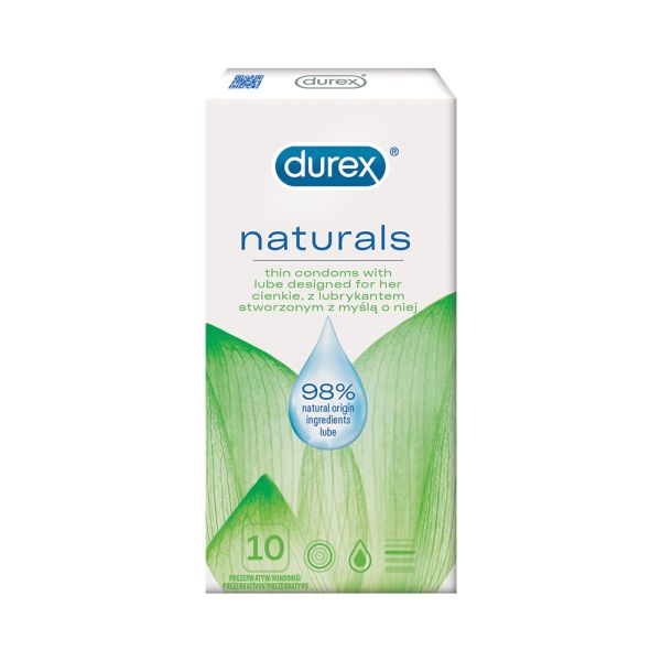 Cienkie prezerwatywy z naturalnym lubrykantem Durex Naturals 10szt