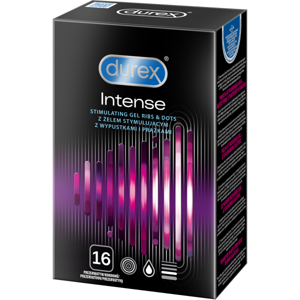 Prezerwatywy lateksowe z prążkami i wypustkami oraz żelem stymulującym Durex Intense 16szt