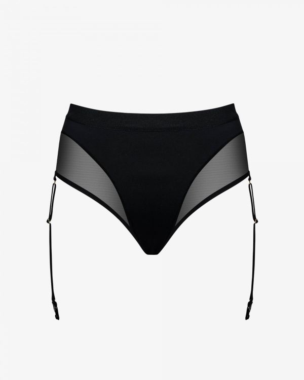 Czarne stringi z siateczką i paskiem do pończoch Promees Emily 