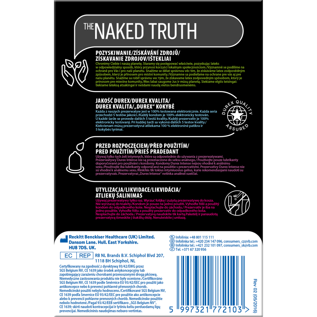 Prezerwatywy lateksowe z prążkami i wypustkami oraz żelem stymulującym Durex Intense 16szt