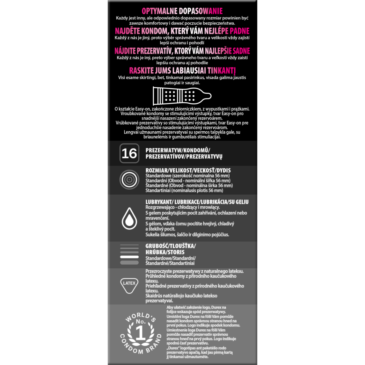 Prezerwatywy lateksowe z prążkami i wypustkami oraz żelem stymulującym Durex Intense 16szt
