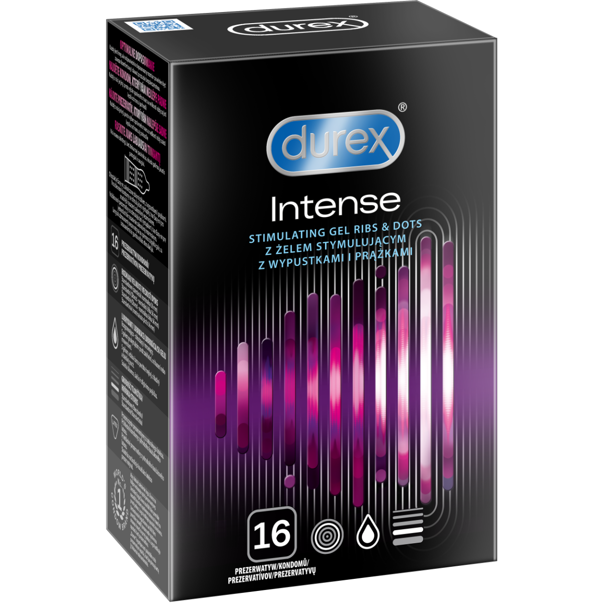 Prezerwatywy lateksowe z prążkami i wypustkami oraz żelem stymulującym Durex Intense 16szt
