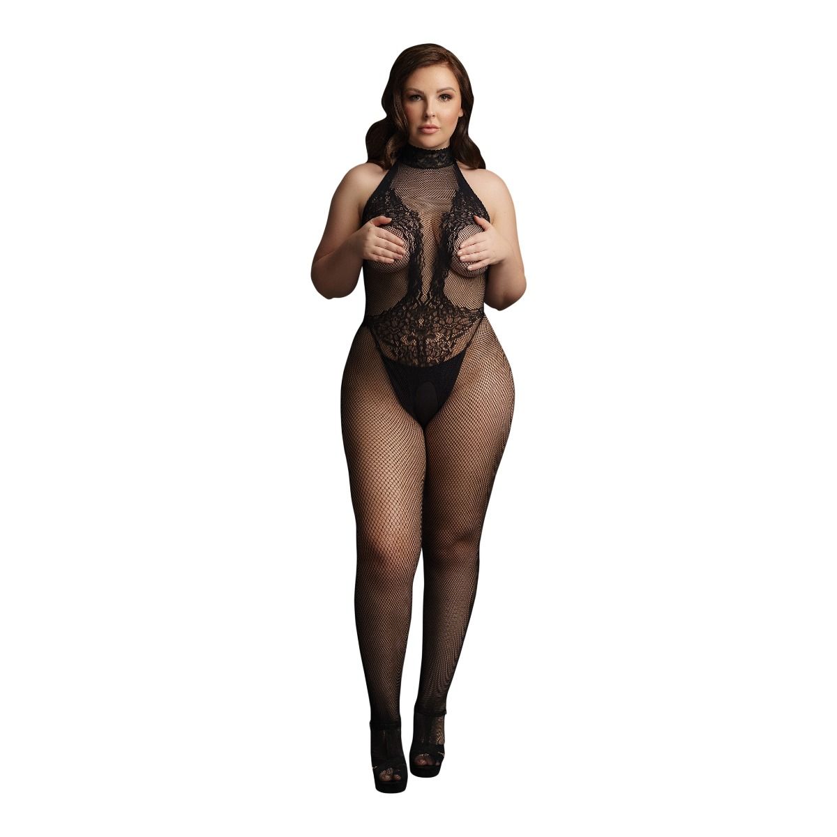 Le Désir Fishnet and Lace Bodystocking Black