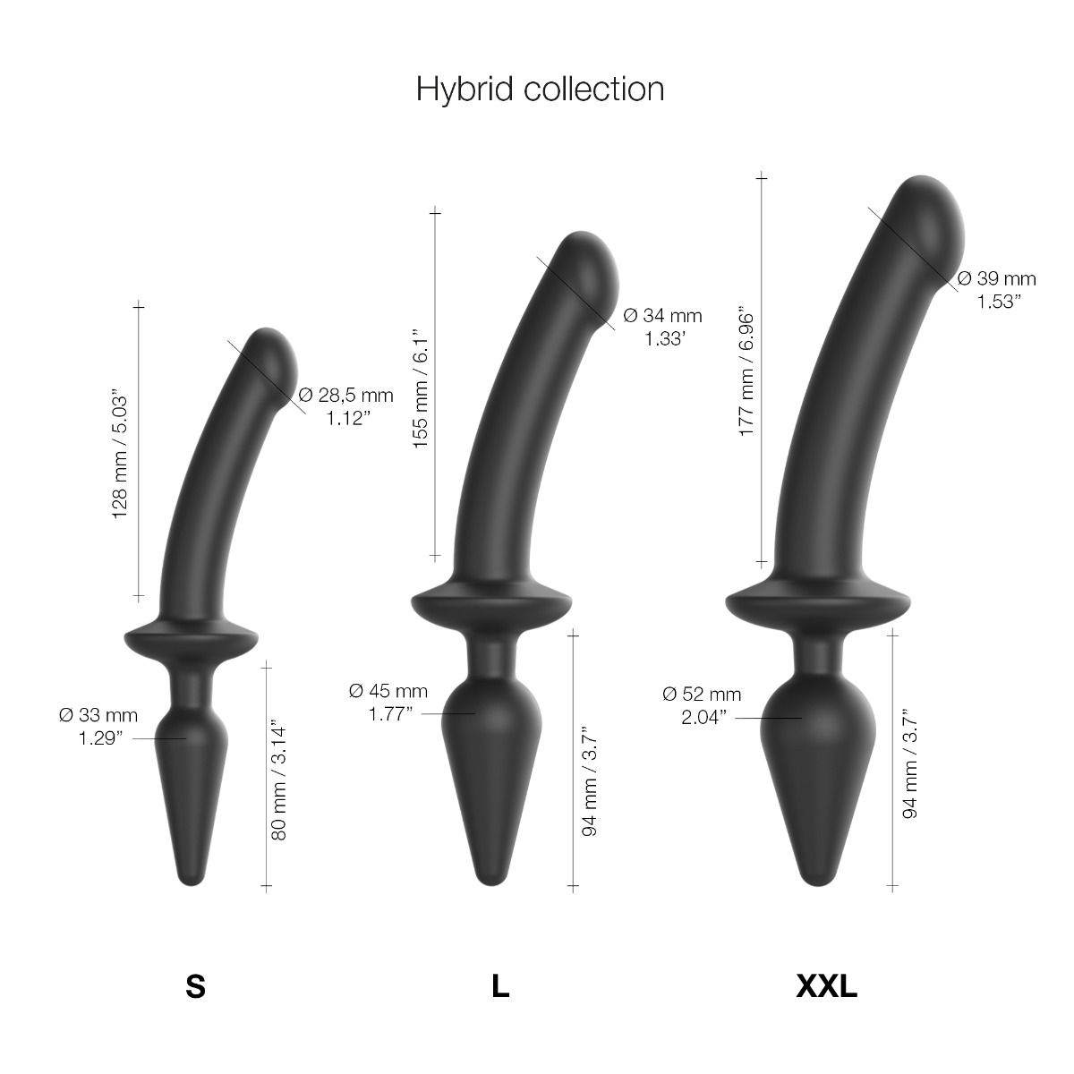 Dustronne dildo-korek Strap-on-me Switch Plug-in Semi-realistic Dildo Black S